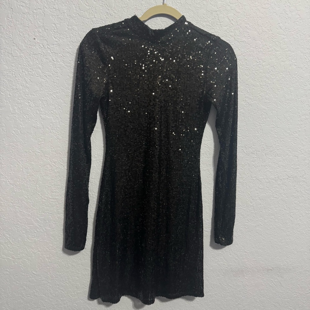 Abercrombie & Fitch Black Sequin Long-Sleeve Mini Dress